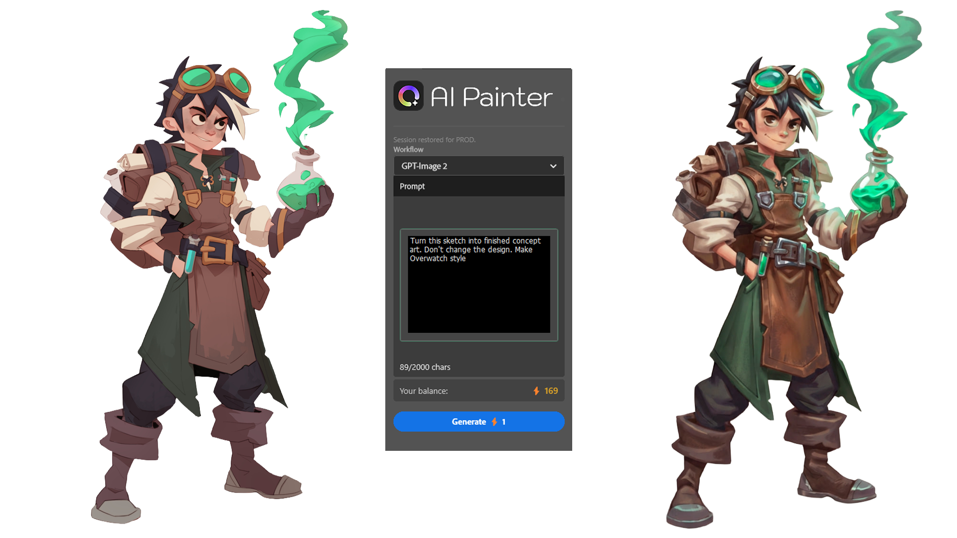 AiPainter turns a character sketch into polished concept art